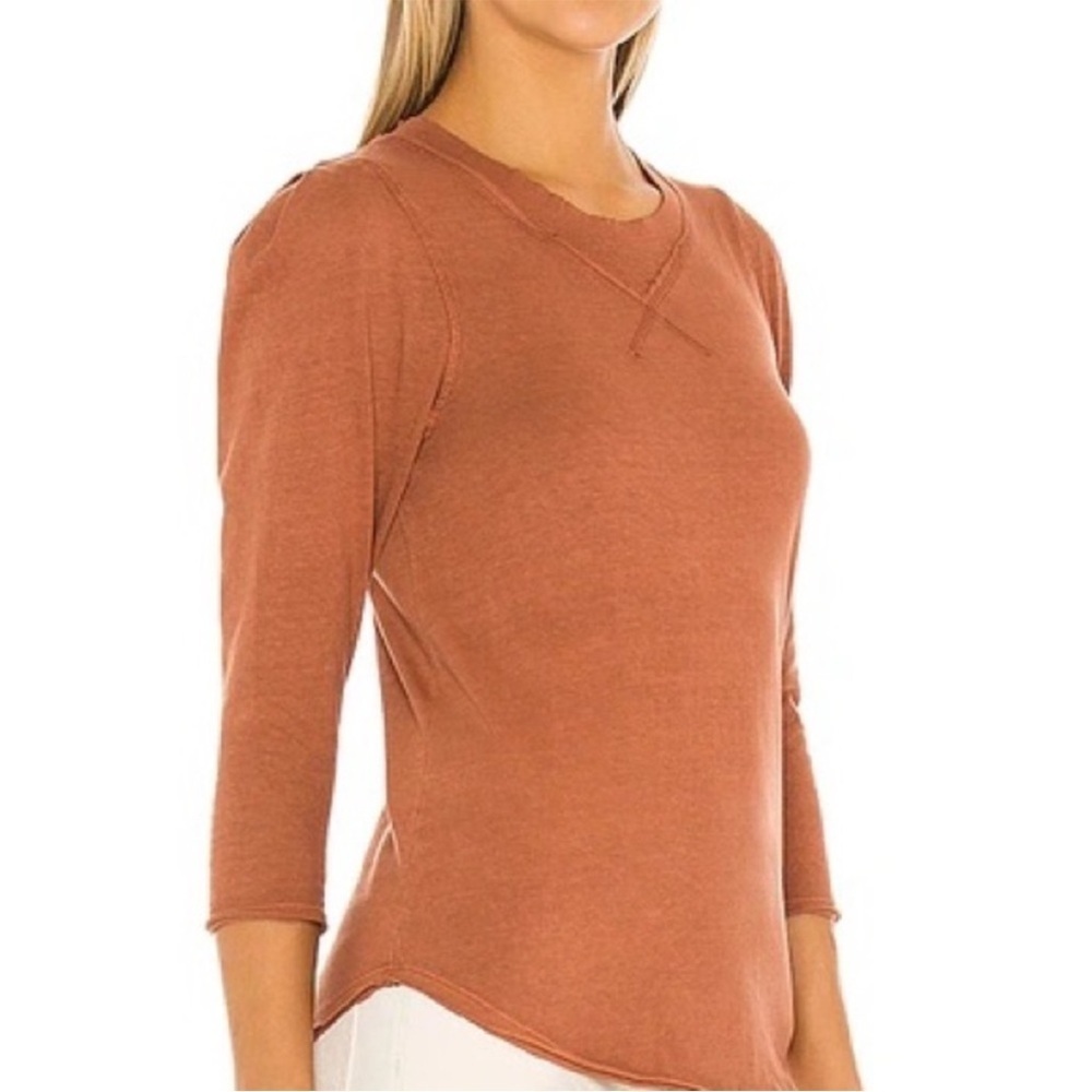Free People We the Free Clover Puff Shoulder Top in Burnt Orange Mesa